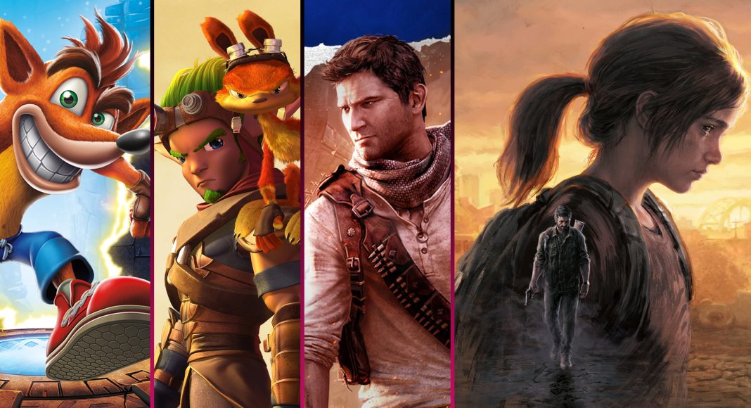 Naughty Dog'un bugüne kadar geliştirdiği önemli serilerden derlenmiş görsel.