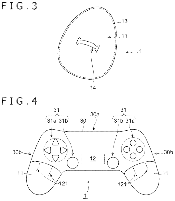 Sony'nin yeni kontrolcü patentini parçalarıyla gösteren bir görüntü. Elastik parçanın 11 numaralı bölgelerde bulunacağı belirtiliyor.