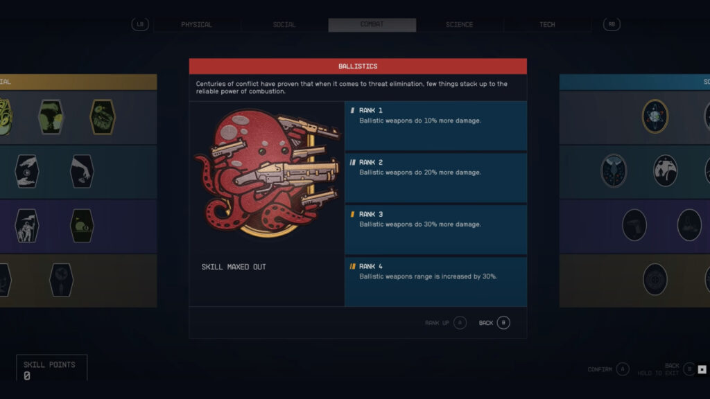Starfield yetenek ağacı ve rank sistemi