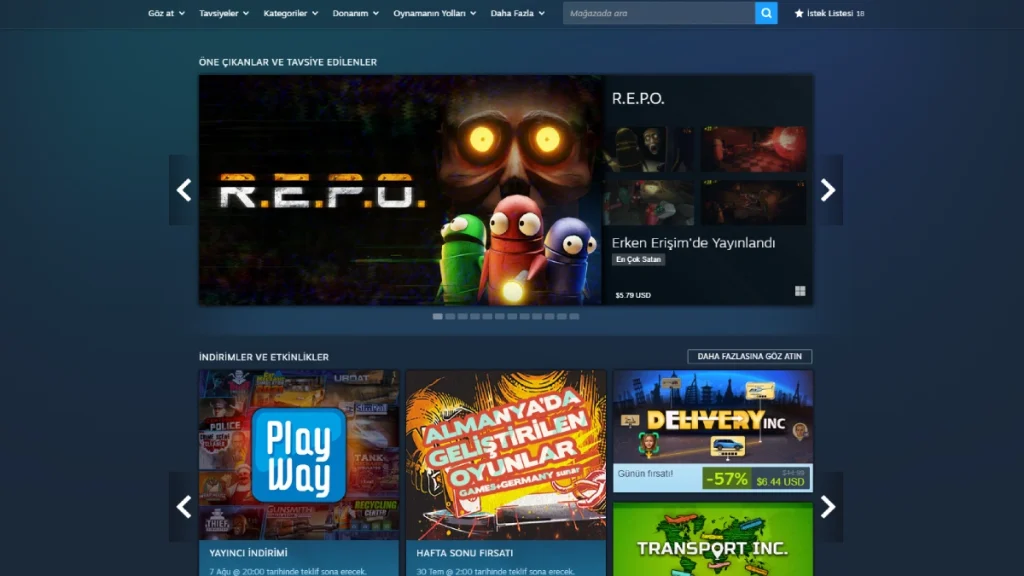 Yenilenen Steam mağaza görünümü.