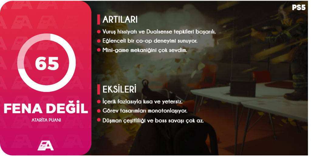 FBC: Firebreak İnceleme FBC: Firebreak'in PlayStation 5 inceleme kopyası, Remedy Entertainment tarafından Atarita’ya gönderilmiştir.