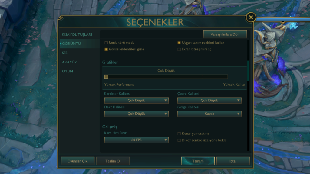 League of Legends FPS Artırma