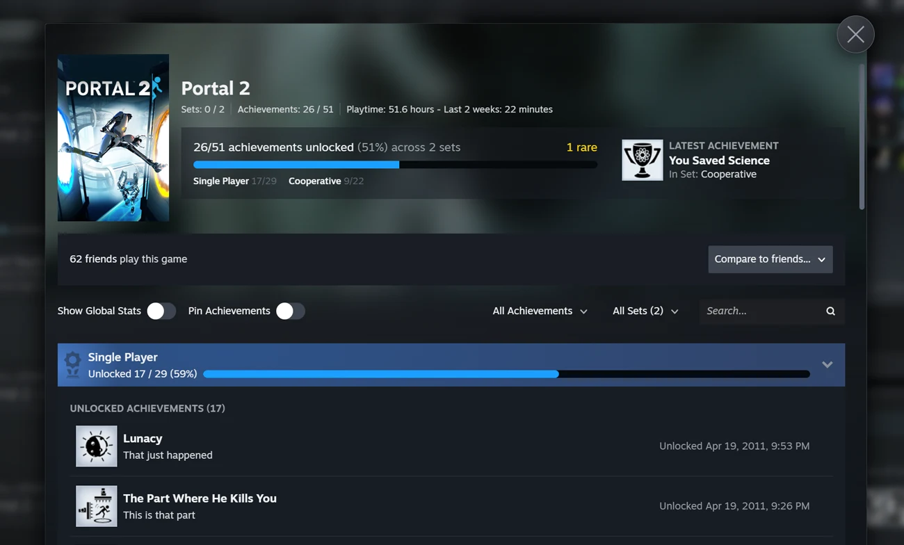 Steam başarım setleri Portal 2