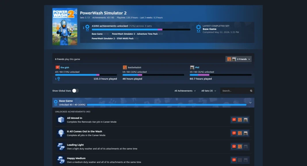 Steam başarı setleri ve arkadaş karşılaştırma