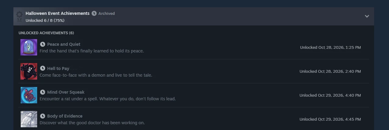 Steam arşivlenmiş sezonluk başarımlar