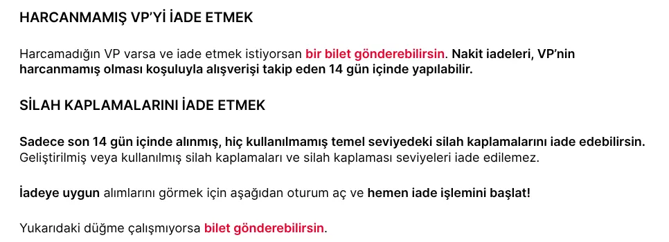 Valorant iade talebinde bulunmak